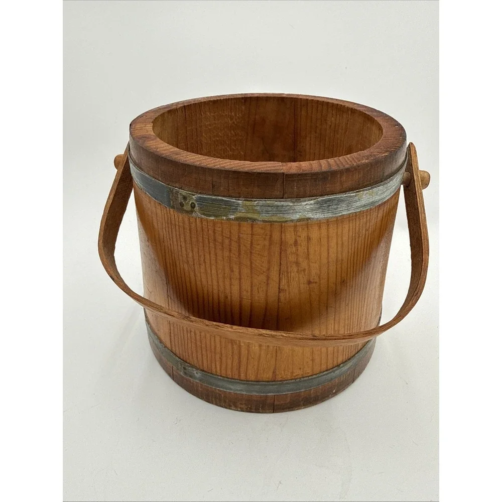 Vintage Handmade Wooden Fire Kindler Bucket Rustic Cabin Fireplace Decor